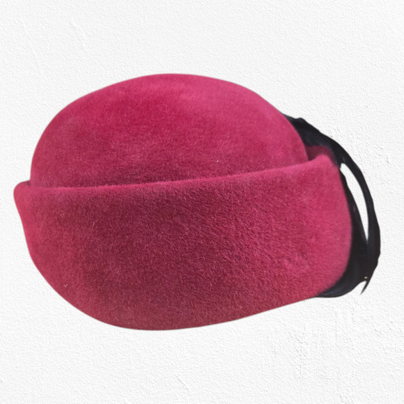 1950s Vintage Burgundy Wool Hat Black Feathers Mid-Century Formal Fascinator - Picture 3 of 10